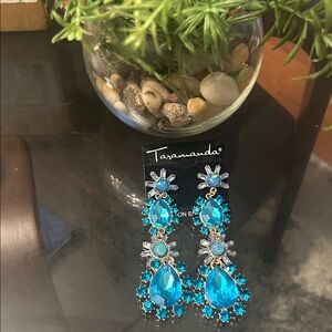 Taramanda Teardrop Crystal Statement Earrings - Bright Aqua Blue